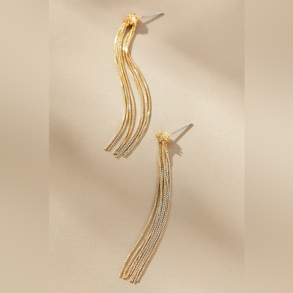 Anthropologie Knotted Chain Fringe Drop Earrings